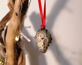 Hand Painted Horror Christmas Decoration Figure, Hockey Mask, Halloween Decor, Horror Art, Ornament Bauble, Gifts For Him