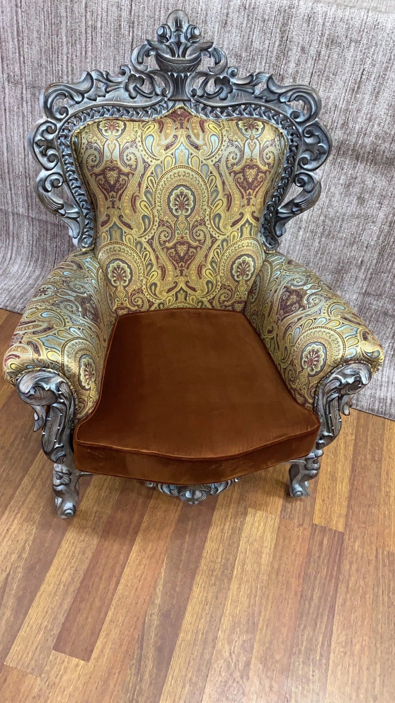 Ottoman Antique Throne Arm Chair, Mid Century Vintage Armchair