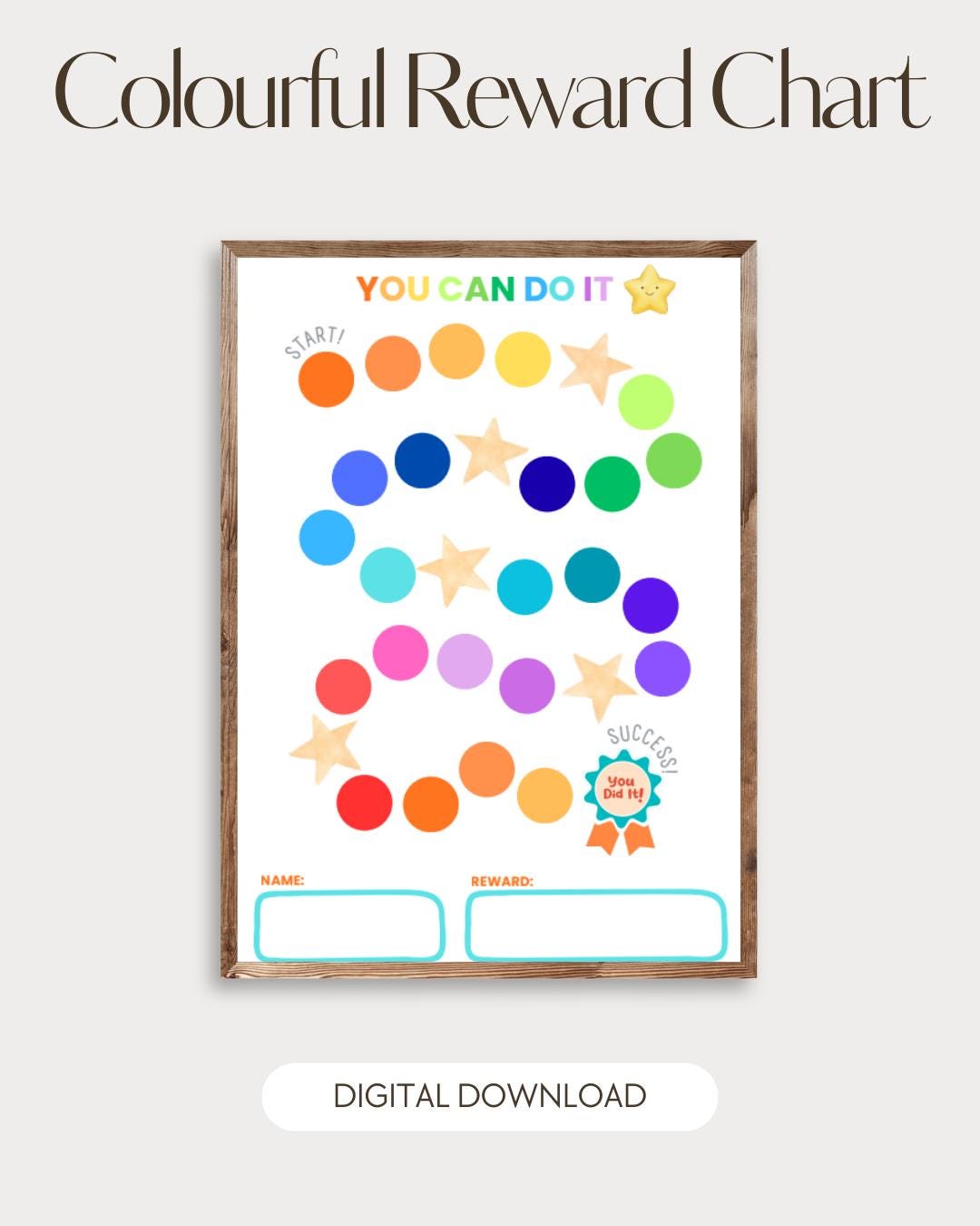 Kids Reward Chart | Colourful Star Tracker (A4 Digital Download) - Etsy