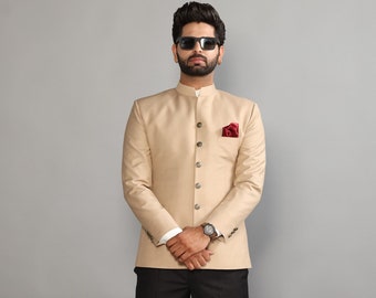 Bespoke Contemporarily Styled Indian Royal Jodhpuri Bandhgala Suit | Perfect Wedding and Party Wear | Free Personalisation| Fawn Brown Color