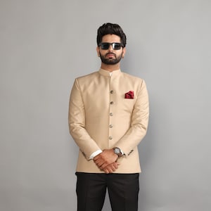 Bespoke Contemporarily Styled Indian Royal Jodhpuri Bandhgala Suit | Perfect Wedding and Party Wear | Free Personalisation| Fawn Brown Color