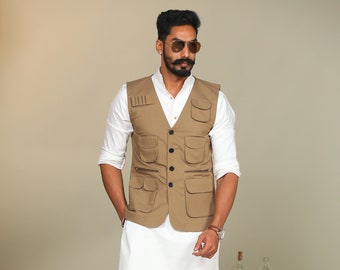 Royal Hunter Half Jodhpuri Khaki Color Jacket  With kurta Pajama set