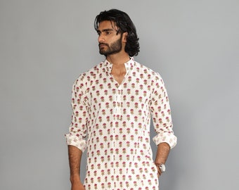 Off White Sanganeri Booti Print Kurta With White Pyjama | Diwali, Eid , Pooja | Traditional , Functional , Wedding , Indian Party Wear