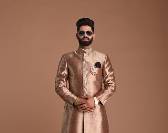 Maharaja Style Handmade Kim-Khab Sherwani Achkan |Magenta Gold Color  Best For Wedding ,Grooms Formal Indian Events Festicals