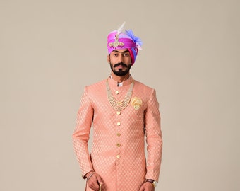 Handmade Royal Rajputana Styled Exclusive Sherwani for Men | Ballet Pink Color | Perfect Groom and Family Wedding Wear