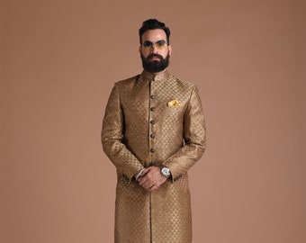 Handmade Brocade Royal Dark Brown Sherwani | Perfect for Family Weddings , Grooms , festivals Traditional Event