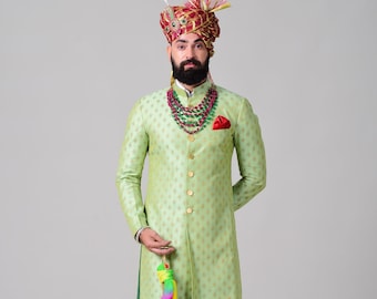 Handmade Textured Brocade Silk Wedding Wear Sherwani Achkan for Men | Indian Formal Kurta Style wear | Perfect for Family Weddings & Grooms