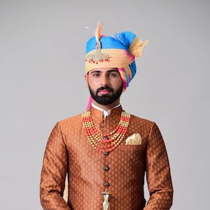 Handmade  Rust Royal Punjabi Sherwani Achkan for Men | Formal Kurta Style | Perfect for Family Weddings & Grooms | Bespoke Wedding Wear