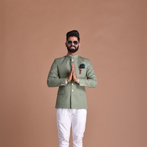 Moss Green Bandhgala Jodhpuri Designer Blazer With White Trouser | wedding Functions | Perfect for formal Party Wear