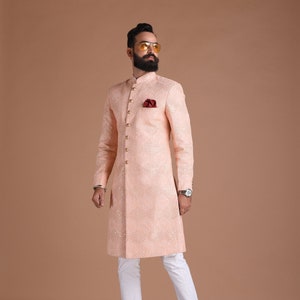 Handmade Traditional Chikankari Pink Sherwani Achkan | Formal Kurta Style wear | Perfect for Family Wedding functions Groom