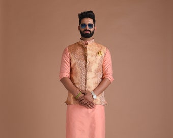 Exclusive Stylish Floral Pattern Nehru Jacket with Silk Kurta Pajama Set| Fee Personalisation |  Best for Sangeet Function | Family Function