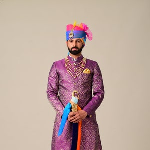 Jam Purple Designer Kimkhab Royal Rajputana Style Achkan