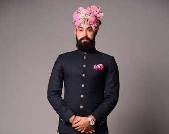 Bespoke Navy Blue Jodhpuri Bandhgala Suit for Men | Elegant Elite Styling | Perfect for Family Weddings Formal Parties Ring Ceremony