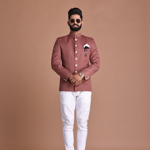 Rosewood Bandhgala Jodhpuri Designer Blazer With White Trouser| Partywear for Grooms and Friends | Wedding Family Functions |open lawn party