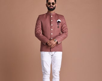 Rosewood Bandhgala Jodhpuri Blazer mit Weißer Hose | Indischer Hochzeitsanzug
