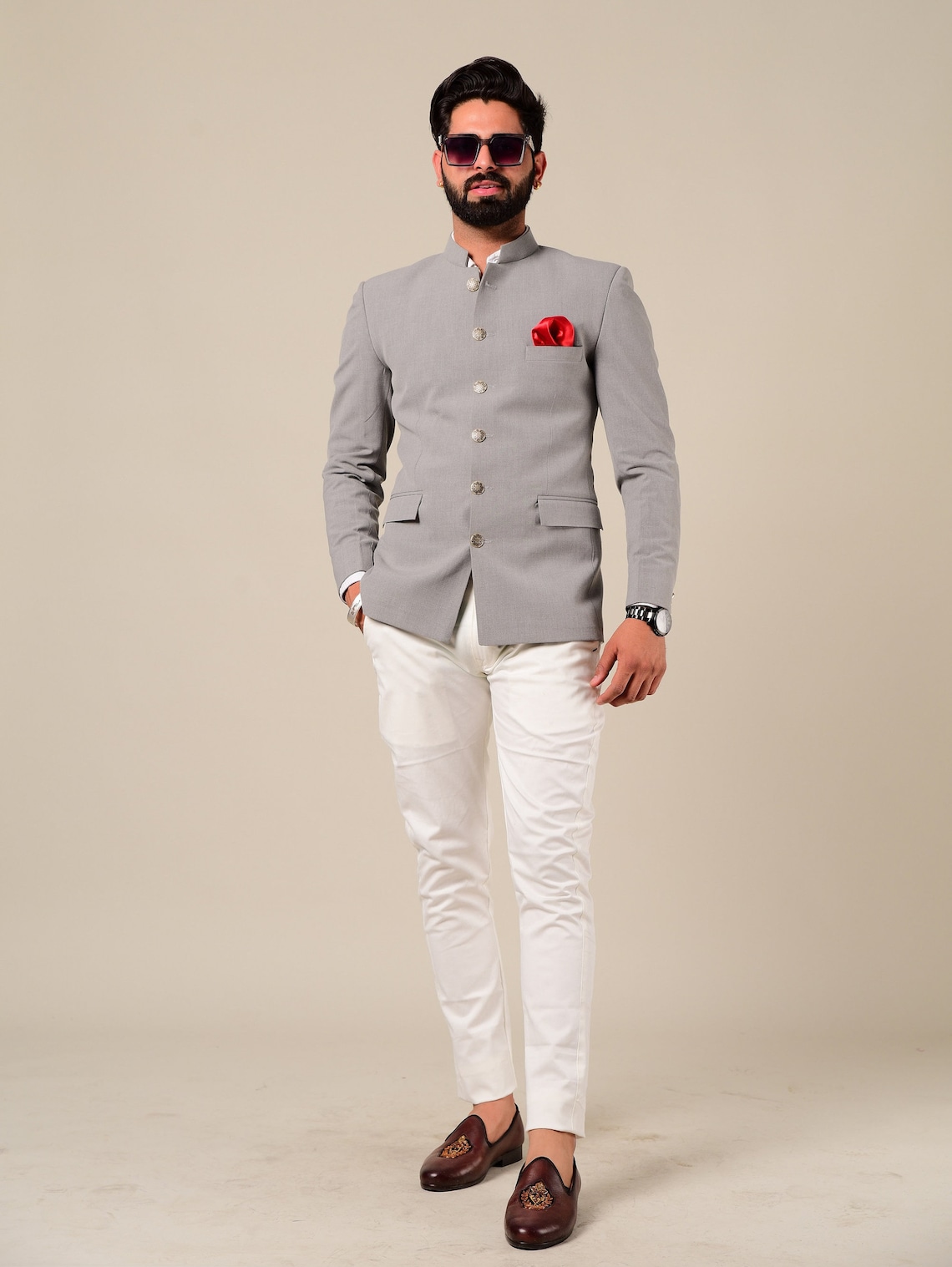 Handmade Light Grey Jodhpuri Bandhgala Blazer Jacket With Etsy UK