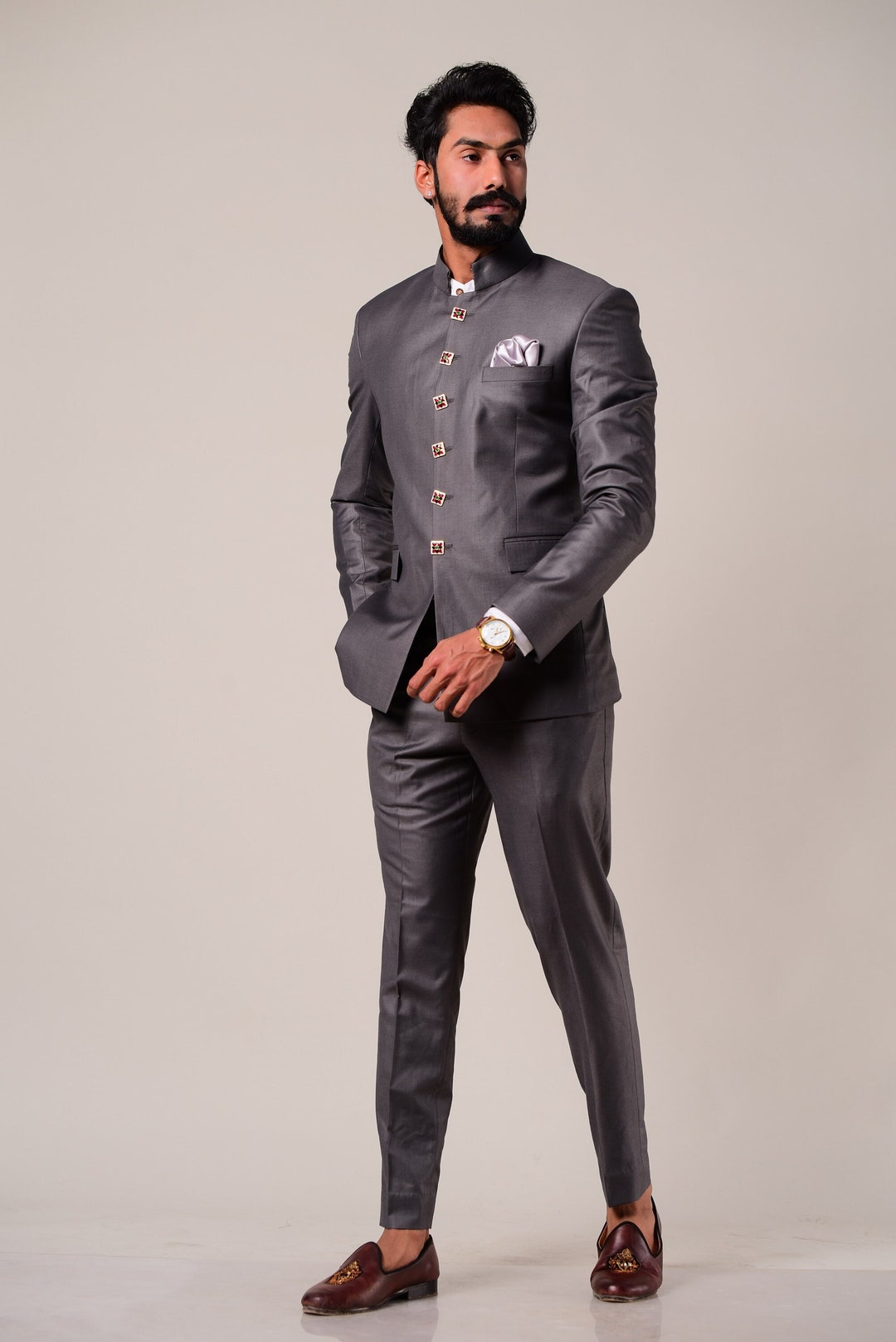 Velvet Jodhpuri Suit In Black Colour-SH5600113
