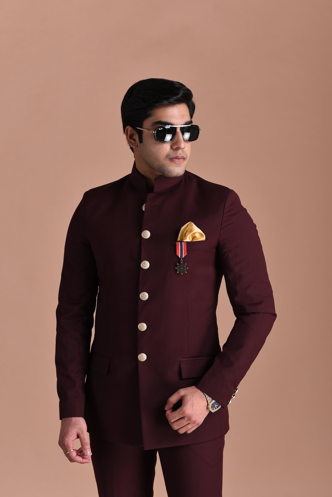 Wine Color Jodhpuri Bandhgala Designer Suit Free Etsy
