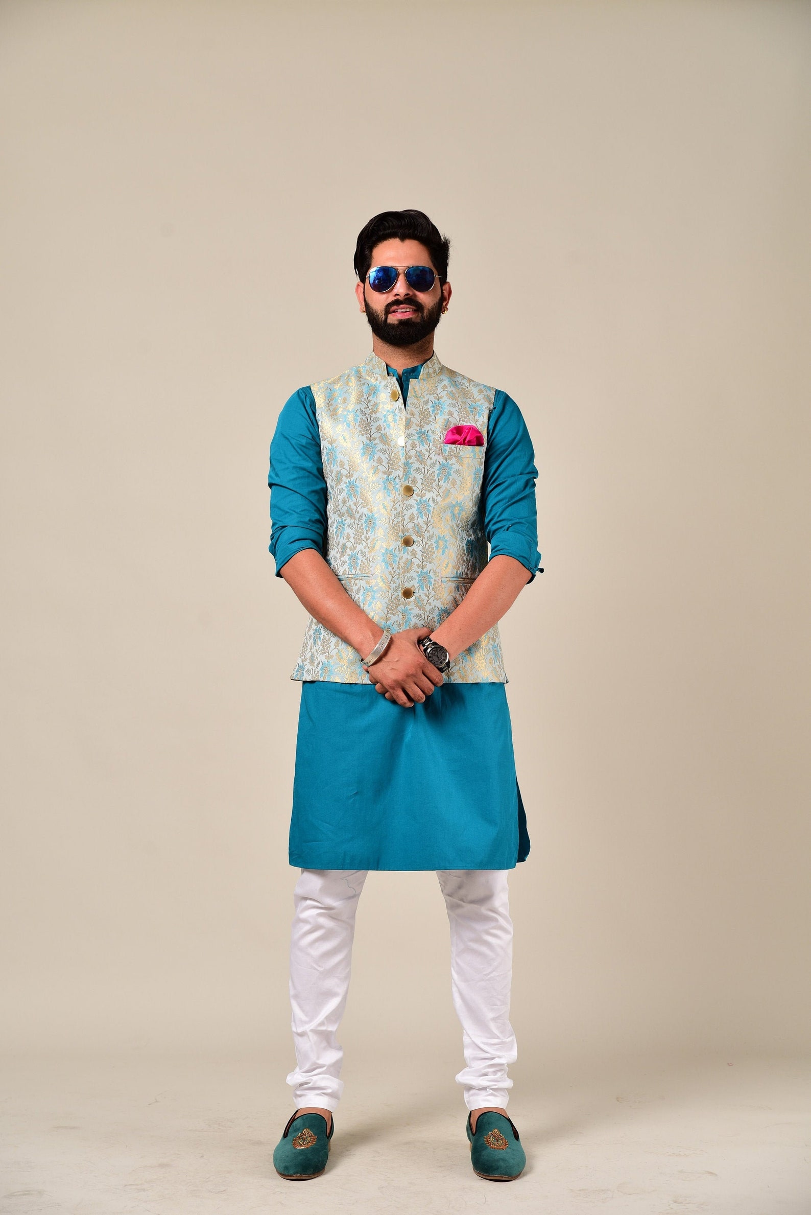 nehru jacket for blue kurta