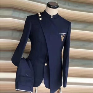 Stunning Asymmetrical Navy Blue Jodhpuri Bandhgala Suit | Perfect Wedding and Party Wear | Free Personalisation|