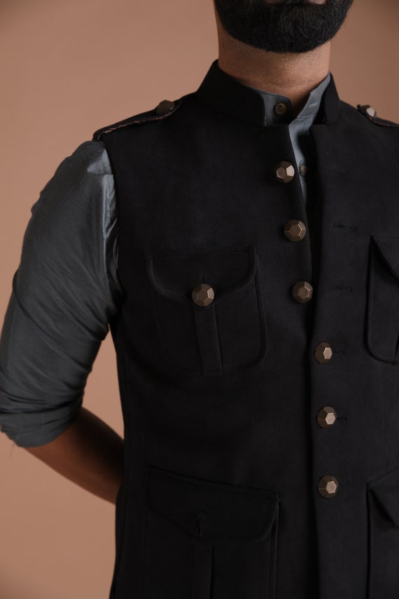 Leather 2025 nehru jacket