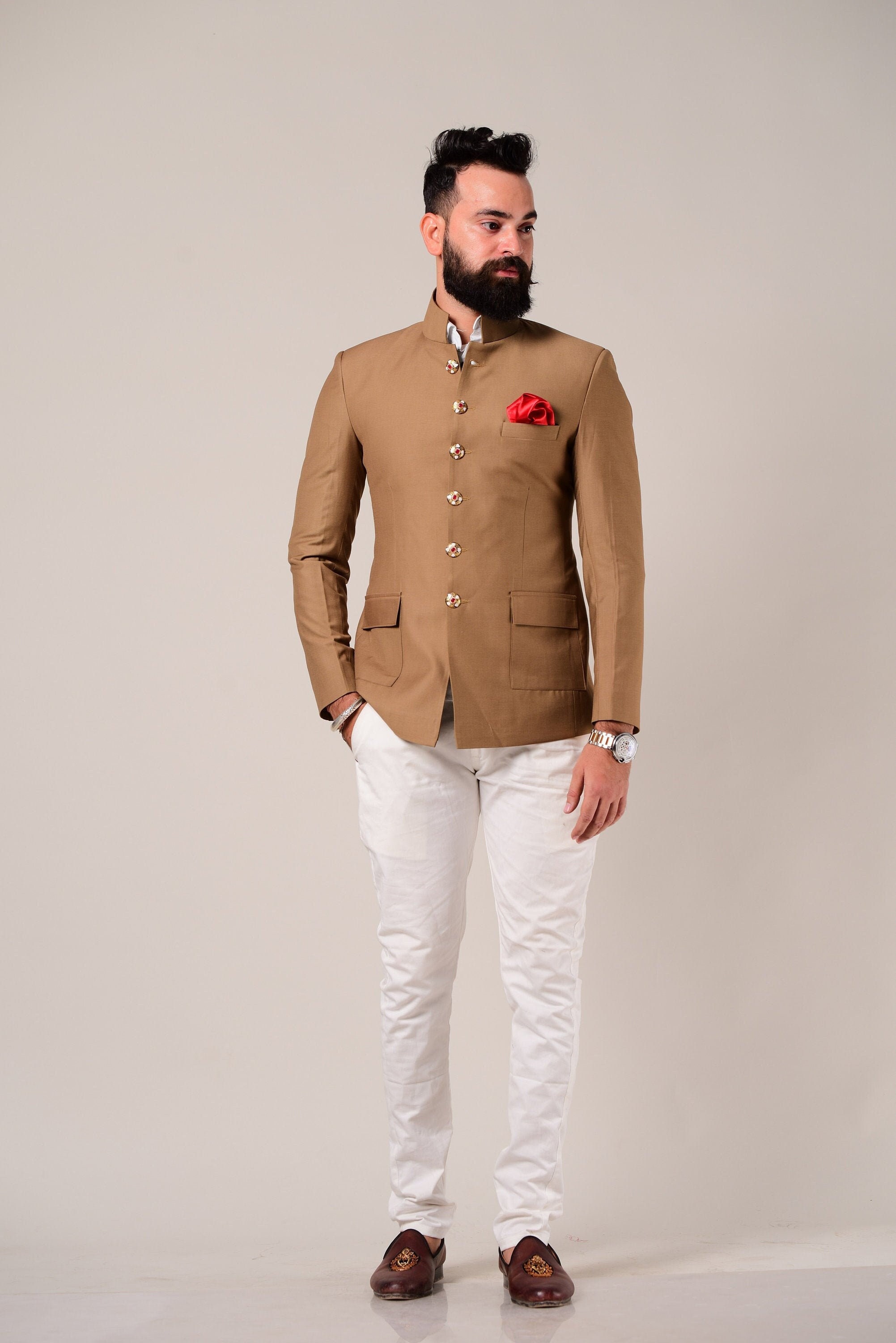 Buy Wintage Men Cream Coloured Solid Tailored Fit Linen Bandhgala Blazer -  Blazers for Men 9823051 | Myntra