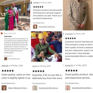 May include: Five customer reviews for a clothing company. Each review includes a five-star rating, a comment, and the name of the item purchased. The reviews are positive and highlight the company's excellent customer service, quality products, and timely delivery.