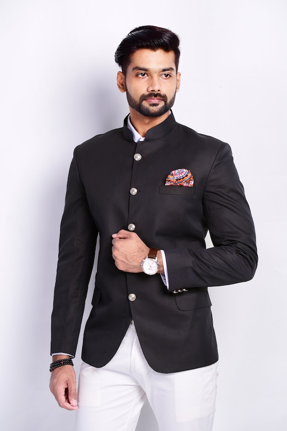 Buy Black Men Wedding Jodhpuri Men Gift for Him Mandarin Black Bandhgala  Suit Online in India - Etsy