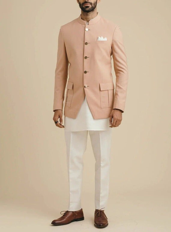 Pastel Peach Jodhpuri Bandh Gala With White Kurta Pajama free Personalization Handmade Perfect Wedding Wear Indian Cocktail Party Dress Etsy Hong Kong
