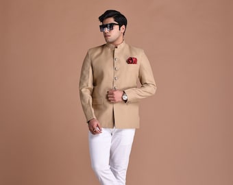 Tan Brown Designer Bandhgala Jodhpuri Blazer With White Trouser | Wedding Functions | Perfect for formal Party Wear