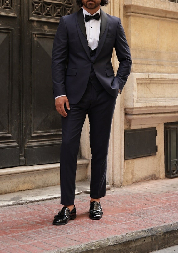 Exclusivo Traje Dos Piezas Azul Marino Detalles Solapa Negro Pantalon Azul Marino Perfecto para Evento Coctel Evento de Oficina Boda Etsy Mexico