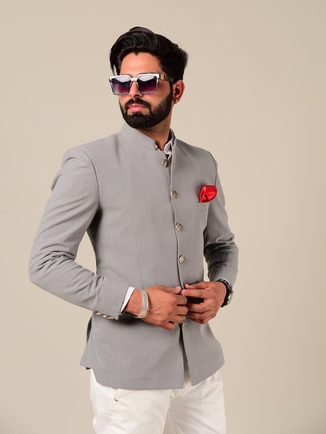 Handmade Light Grey Jodhpuri Bandhgala Blazer Jacket with Etsy