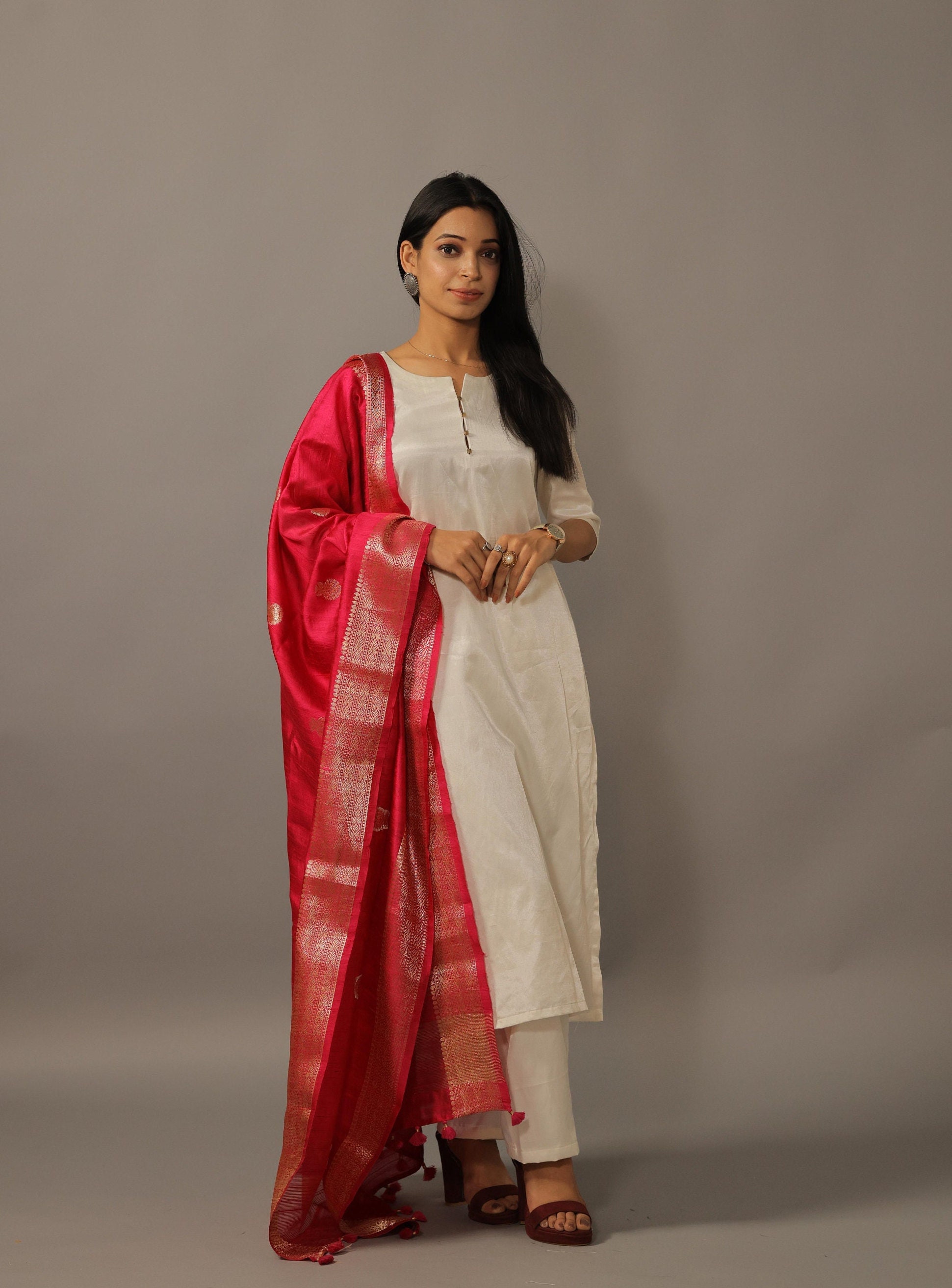 Party Wear White Kurti With Dupatta - Evilato Online Shopping