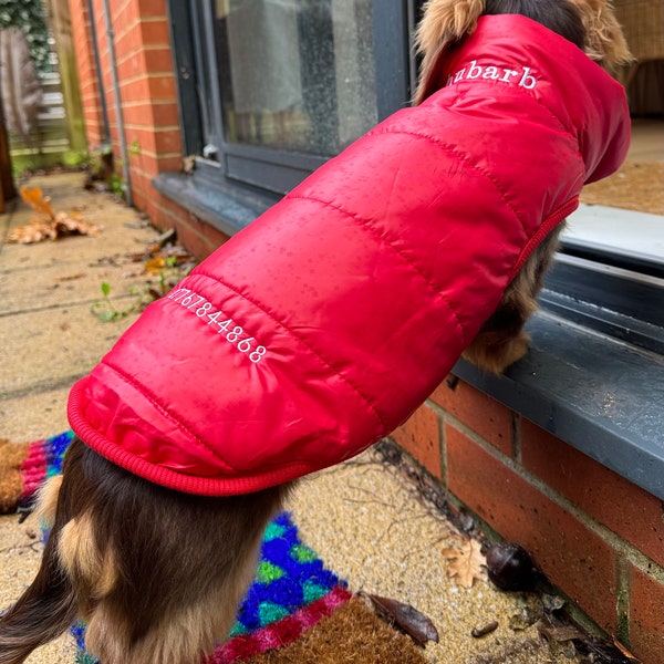 Personalised Dog Puffer Jacket | Fleece Lined | Name & Phone Number | Embroidered