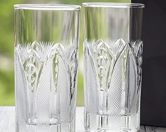 Turkish Handmade Crystal Tall Highball Glass, Best Tumbler Glasses for Drinking, Vintage Inspired Cut Design Glass, Unique Gift for Everyone