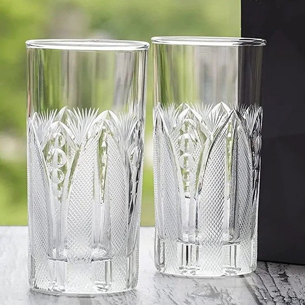 Turkish Handmade Crystal Tall Highball Glass, Best Tumbler Glasses for Drinking, Vintage Inspired Cut Design Glass, Unique Gift for Everyone