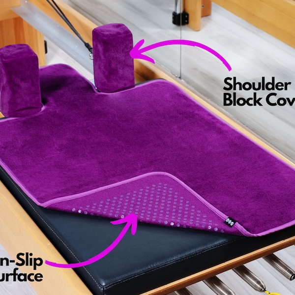 Pilates Reformer Non-Slip Mat Towel With Shoulder Blocks Cover Purple, Pilates Accessories, Gifts