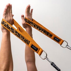 Panther Print Ginger Color Pilates Straps for Reformer, Gifts For Her, Animal Pattern Double Loop