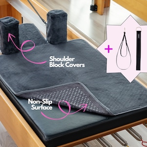 Pilates Reformer Non-Slip Mat Towel, Double Straps 1 Pair (Included 2 Pcs Shoulder Block Covers