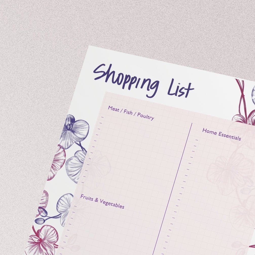 Printable Shopping Weekly Planner Flowers Shopping List Etsy