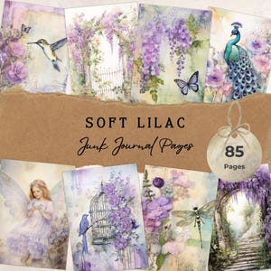 Pages lilas du journal indésirable | Pages violettes douces pour scrapbooking l | Pages de journal numérique floral lilas |  éphémères vintage | Fabrication de cartes