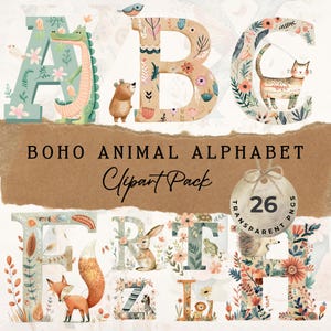 Boho Animal Alphabet Letters Clipart | Watercolor Animal Alphabet Clipart | Cute Letters for Nursery Decor | Cute Animal Alphabet Clipart