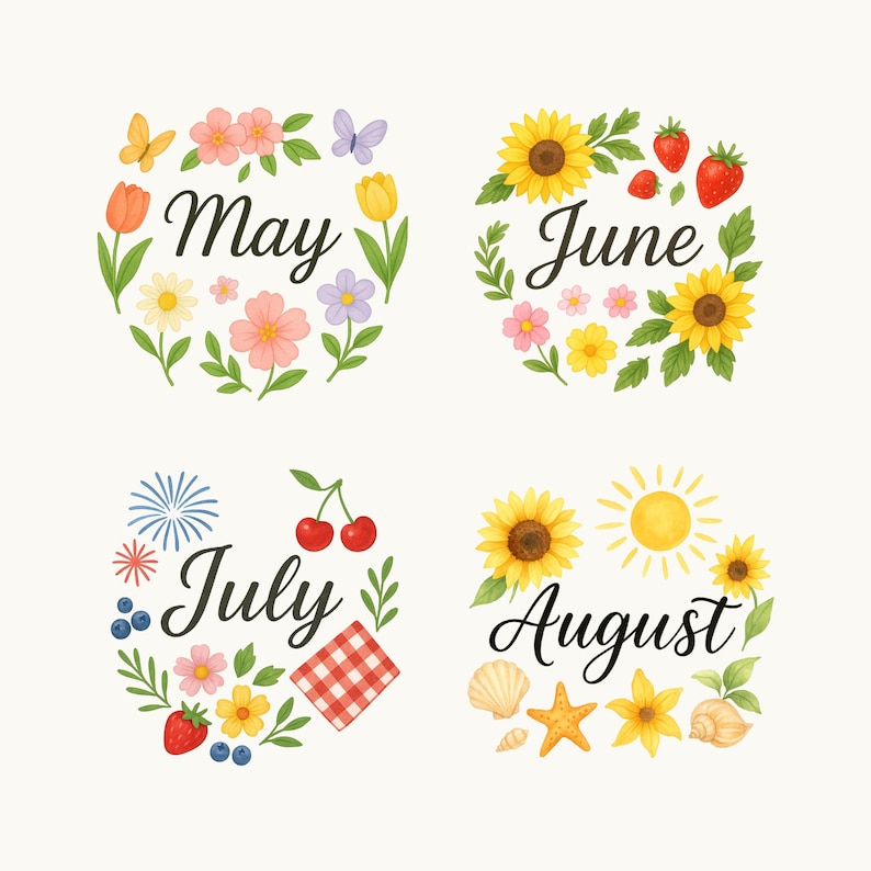 Months of Year Clipart, Printable Calendar Designs, Watercolor Graphics ...