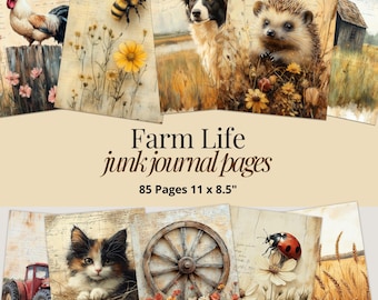 Junk Journal Seiten | Bauernhof Digitale Papiere |  Druckbare Seiten für Scrapbooking | Natur und Landschaften | Farm Leben Druckbare Seiten