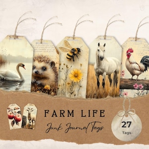Farm Life Junk Journal Tags ~ Vintage Farm Life Ephemera ~ Journal Insert ~  ~ Digital Tags ~ Digital Collage Sheets ~ Country Farm Scenes