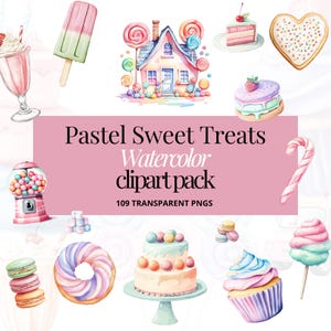 Sweet Treats Pastel Clipart | Donuts and Ice cream Clipart | Pastel Sweets  | Sweet treats PNG | Watercolor Candyland Clipart | Macaroons