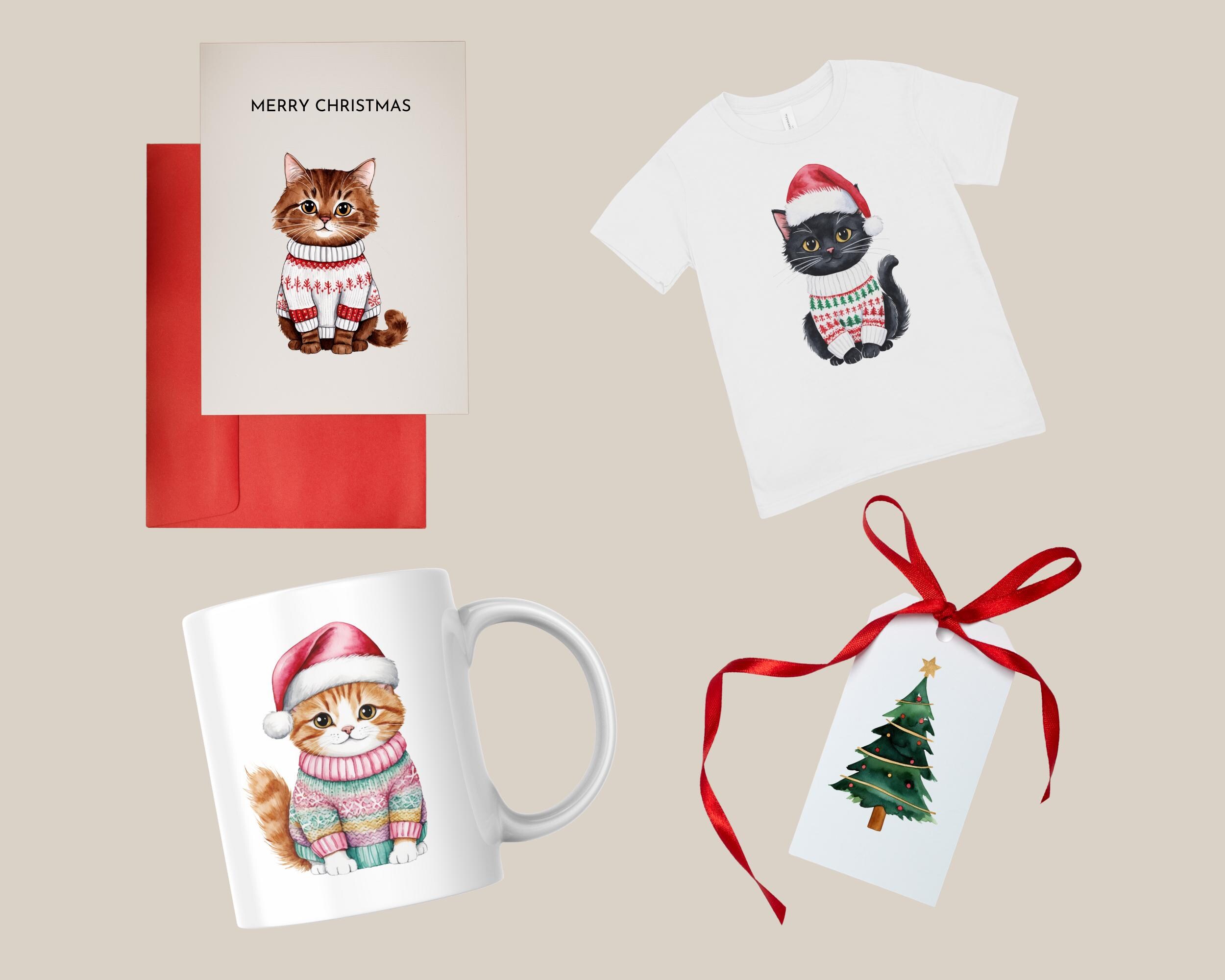 Watercolor Christmas Cat Clipart | Cute Christmas Cat Clipart Bundle ...