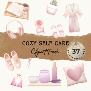 Self Care Clipart Bundle - Watercolor Cozy Aesthetic - Clipart for planners and stickers - Spa Time Graphics - Self Love png&#39;s - Cozy Girl