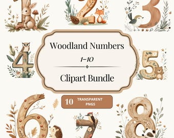 Woodland Number Clipart - Cute Animal Numbers | Woodland Animals Number Clipart | Woodland baby shower | 123 Clipart | Nursery Decor