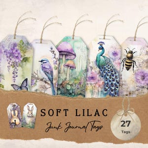Éphémères lilas pour scrapbooking et journal indésirable ~ lilas pastel doux ~ insertion de journal ~ fleur de glycine ~ étiquettes numériques ~ éphémères lavande